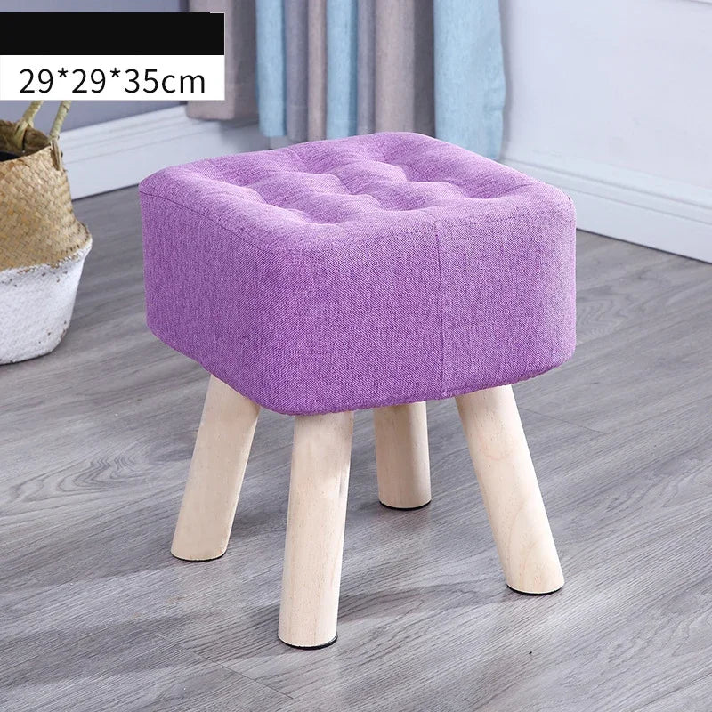 Elastic Foot Rest Stool Solid Wood Square Ottoman for Changing Shoes Small Sofa Bench Hallway Furniture Home Decoration