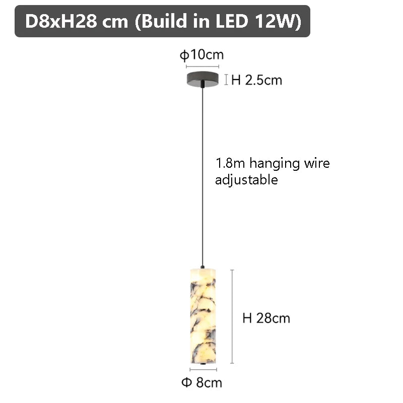 Luxury Black Cylinder Natural Stone Pendant Lamp High-end Bedside LED Chandelier Living room Decoration Home Hanging Lights