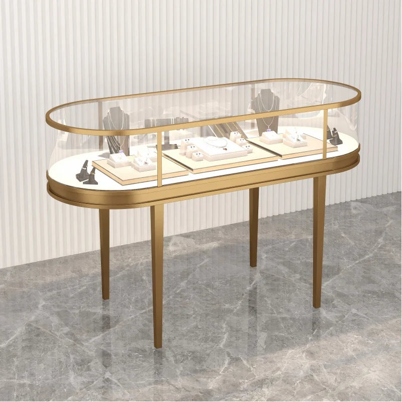 custom,Curved Jewelry Shop Fixture Glass Display Counter Lockable Jewelry Glass Vitrine Showcase Display Cabinet