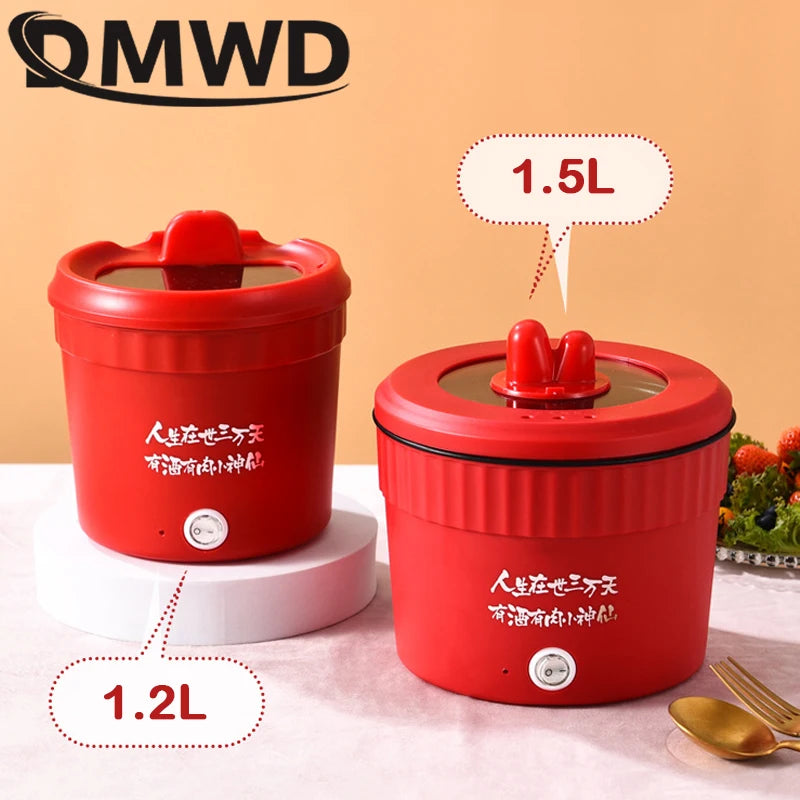 110V Mini Electric Cooking Pot Multifunctional Rice Cooker Hot Pot Instant Noodles Porridge Omelette Quick Food Pot Frying Pan