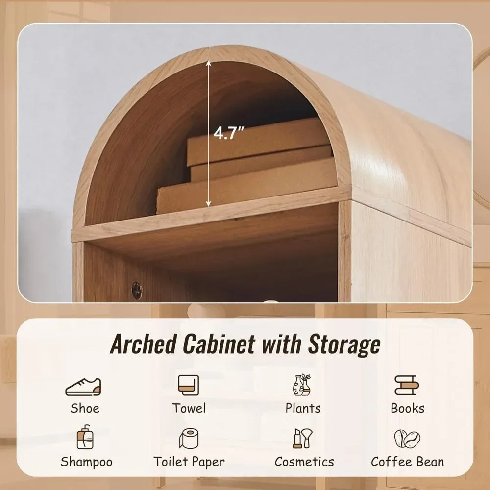 67" Tall Arched Bathroom Storage Cabinet,Modern Farmhouse Storage Cabinet with Adjustable Shelves,Wood Freestanding Cabinet
