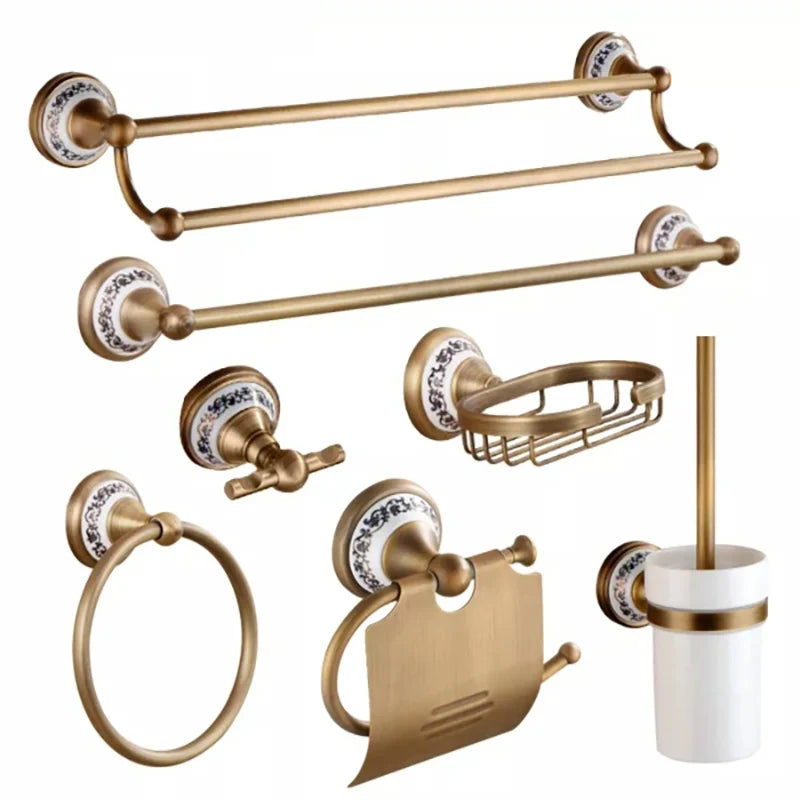 KEMAIDI Antique Brass Bathroom Accessories paper Holder Toilet Brush Rack Commodity Basket Shelf Soap Dish Robe Hook Hair Dryer