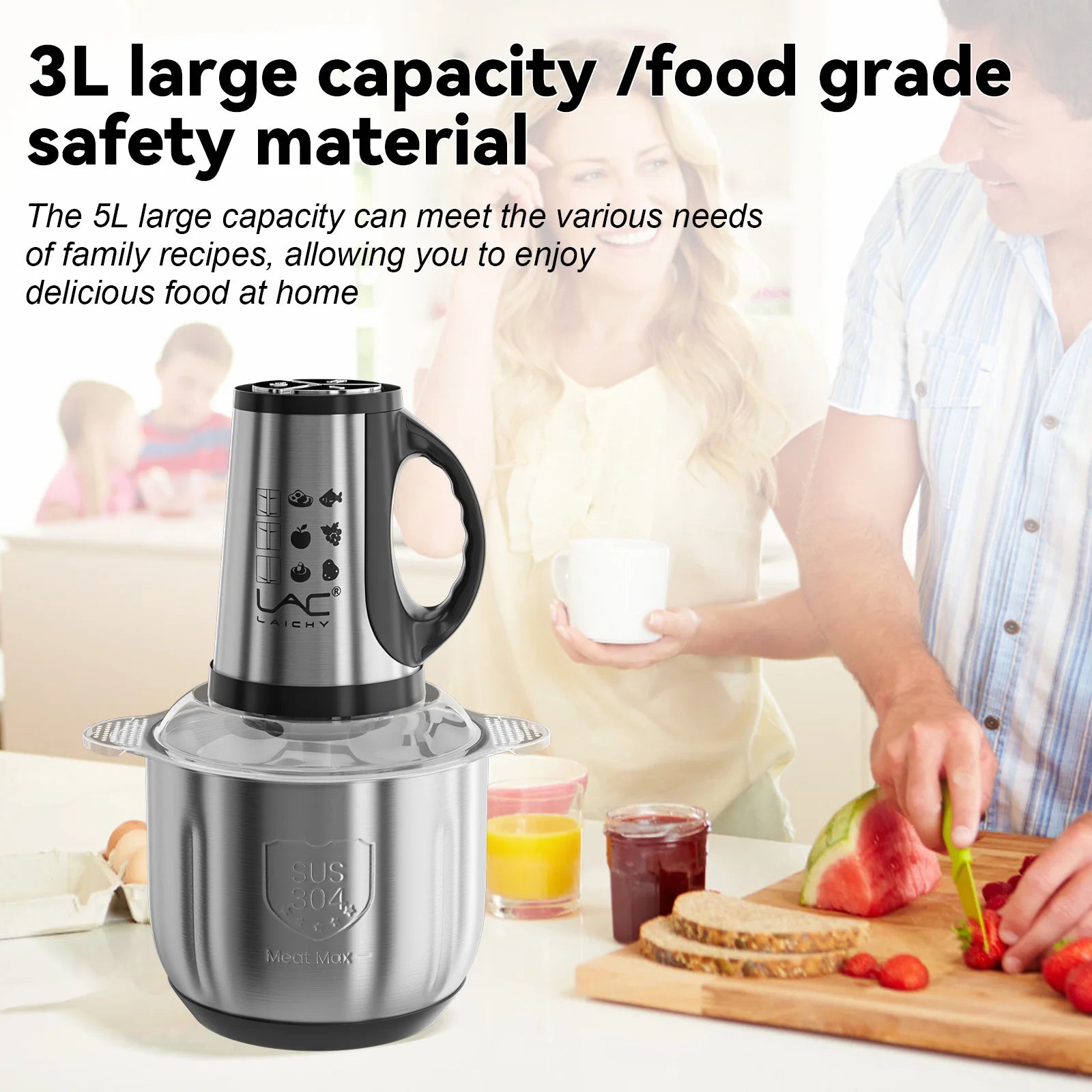 2.5L Electric Meat Grinder 3 Speed 300W Food Chopper Blender, Stainless Steel Vegetable Nut Bean Crusher Processor For Kitchen