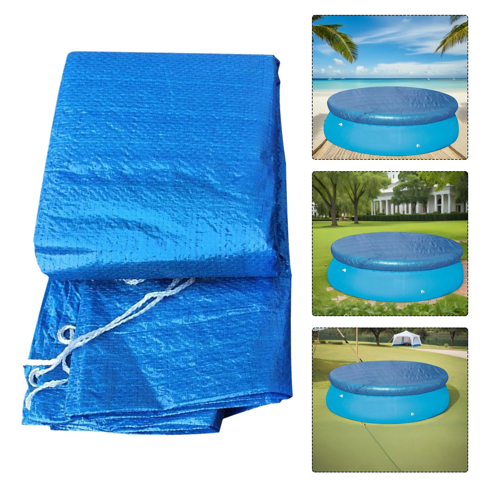 210cm Diameter Blue Round Pool Cover - Rainproof & Dustproof for Frame/Inflatable Swimming Pools, Ideal for Pool Owners