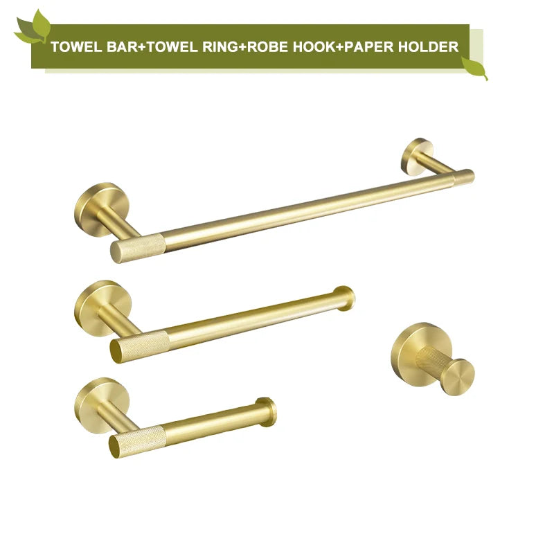 Brushed Gold Stainless Steel Bathroom Hardware Set Towel Rack Coat Hook Towel Bar Toilet Paper Holder Soap Dish Accessories