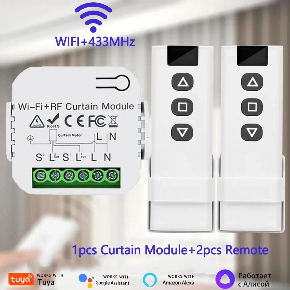 Tuya WiFi Smart Curtain Switch Blind Rolling Shutter RF433MHz Remote Control For Smart Life App Support Google Home Alexa