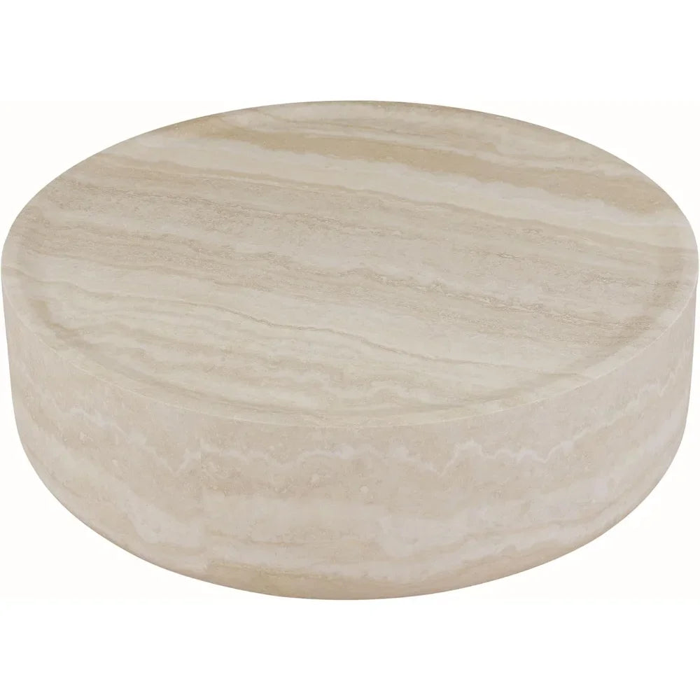 Faux Mars Pattern Coffee Tables for Living Room Round Tea Faux Travertine Textured Table for Living Room, No Need Assembly