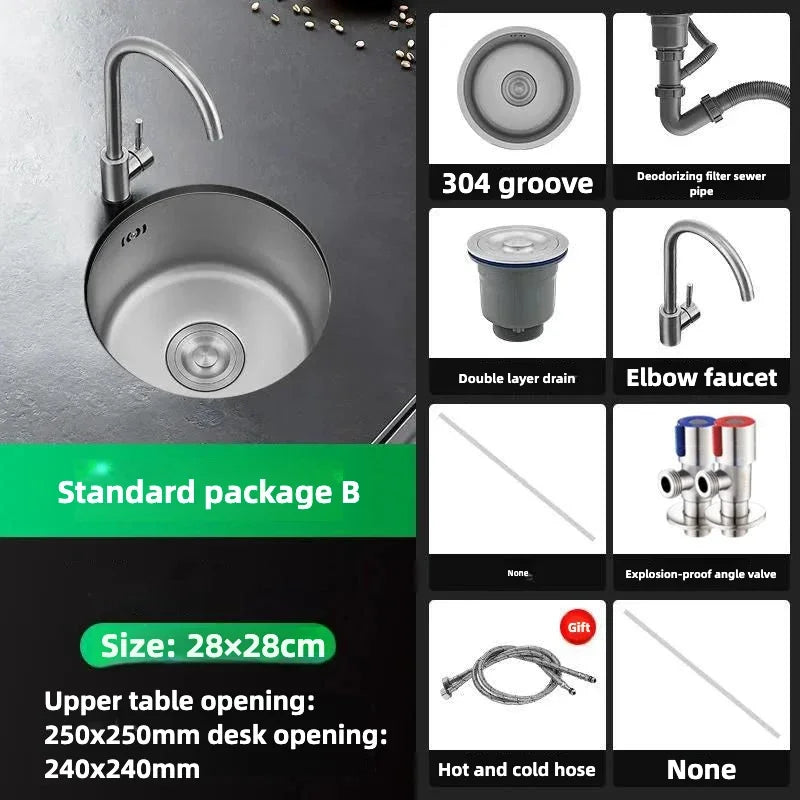 Black Round Bar Sink Nano Stainless Steel Single Basin Small Kitchen Dishwashing and Vegetable Washing Sink kitchen sink cocina