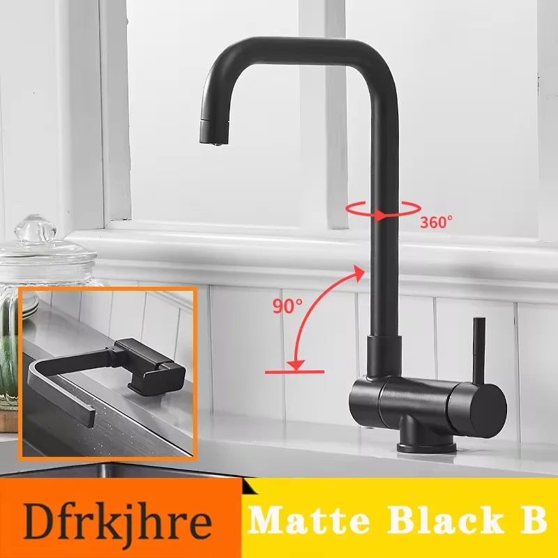 Kitchen Rotating Faucet Folding Down Hot Cold Water Inner window Faucet Black Low Window Kitchen Mixer Faucet Single Handle Tap