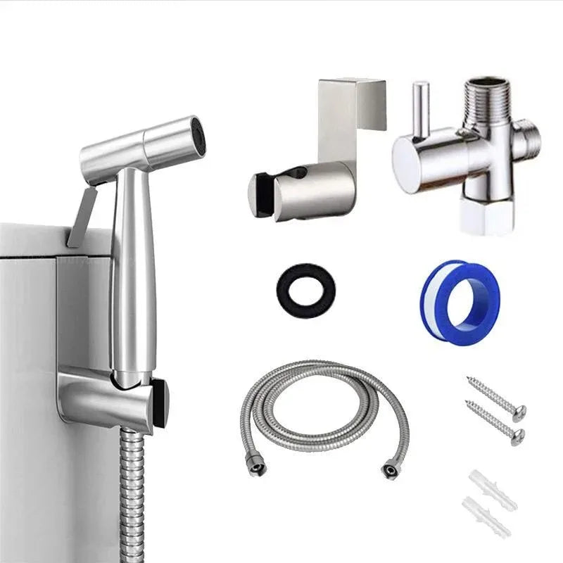 Handheld Toilet Bidet Faucet Sprayer Toilet Self Cleaning Shower Stainless Steel Bathroom Hand Bidet Spraye Set Head No Punch
