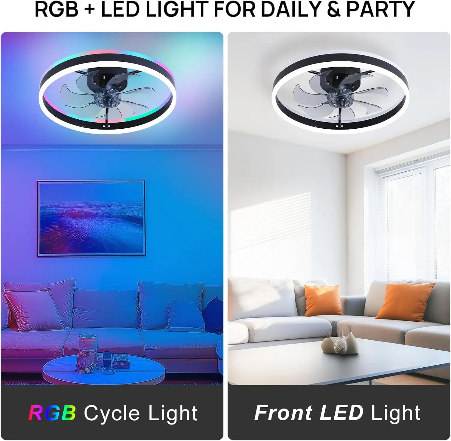 RGB TUYA Modern Ceiling Fan (With Lighting) Silent LED Dimmable Ceiling Fan (With Remote Control) for Bedroom Study Dining Room