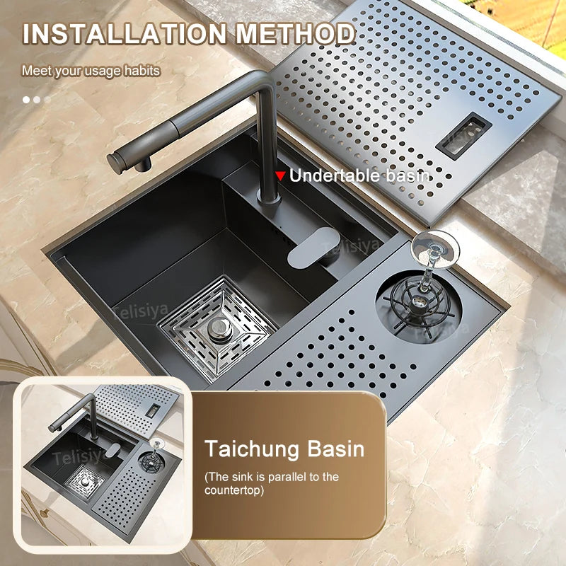 Cup Washer Hidden Sink Stainless Steel Kitchen Sinks Coffee Shop Bar Samll Single Slot With Lid Balcony Garden Washing Basin