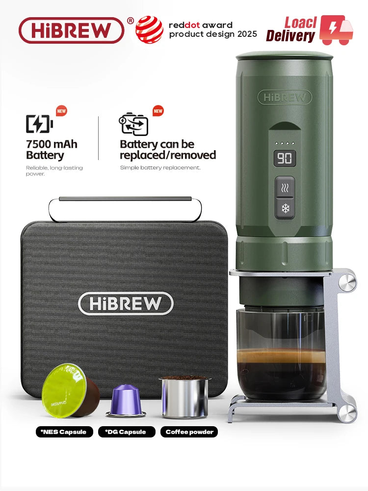 HiBREW Portable Espresso Coffee Machine for Car & Home Camping Coffee Maker Fit Nespresso Dolce Capsule Powder H4C