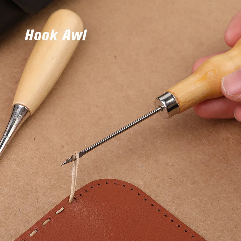 Wooden Handle Awl Leather Punching Awl Sewing Stitching Tool For DIY Handmade Stitcher Needlework Shoes Bag Repair Tool