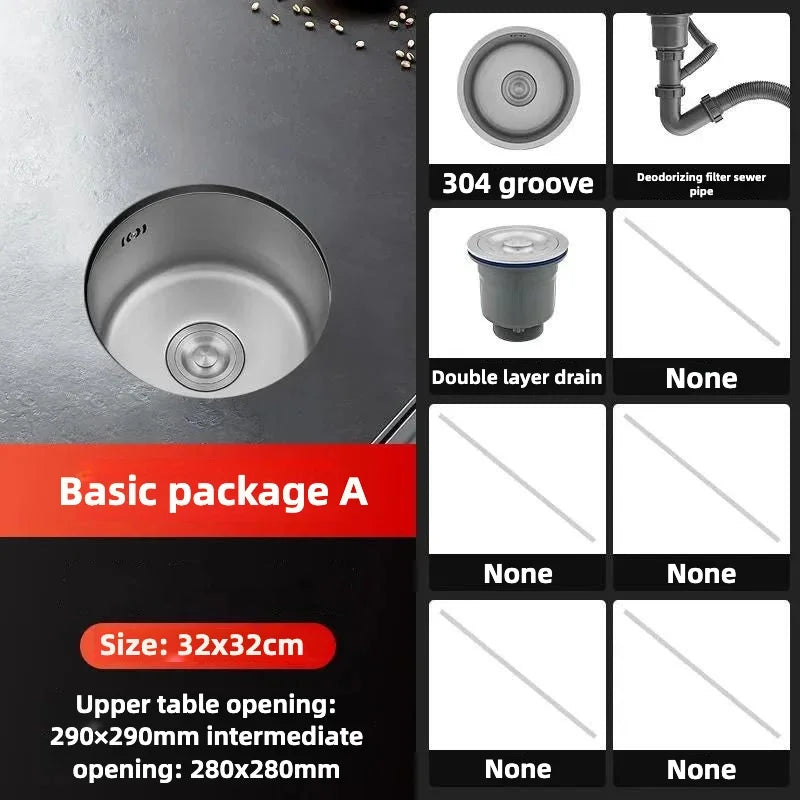 Black Round Bar Sink Nano Stainless Steel Single Basin Small Kitchen Dishwashing and Vegetable Washing Sink kitchen sink cocina