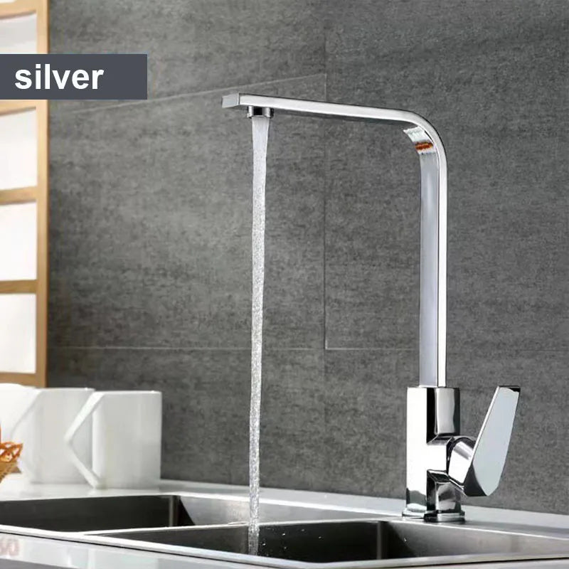 7-Shape Copper Kitchen Faucet - 360° Swivel Sink Mixer with Ceramic Cartridge & Aerator, Silver/Black