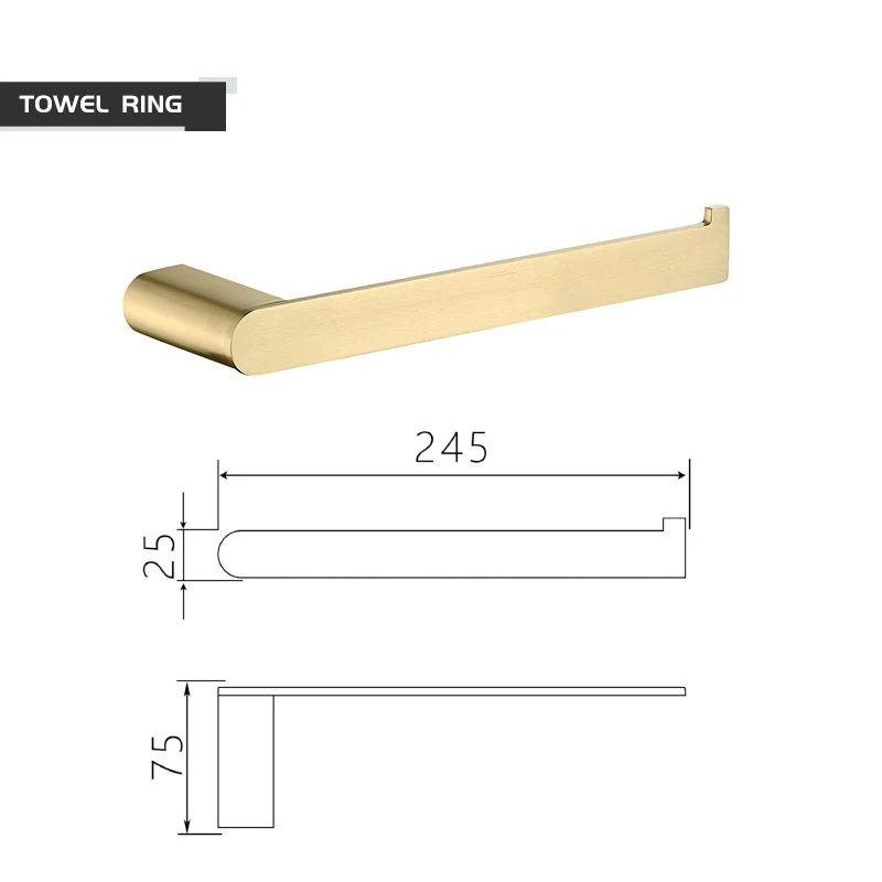 Bathroom Accessories Hardware Set Brushed Gold Robe Hook Towel Rail Bar Rack Toilet Brush Tissue Paper Holder Soap Dish Shelf