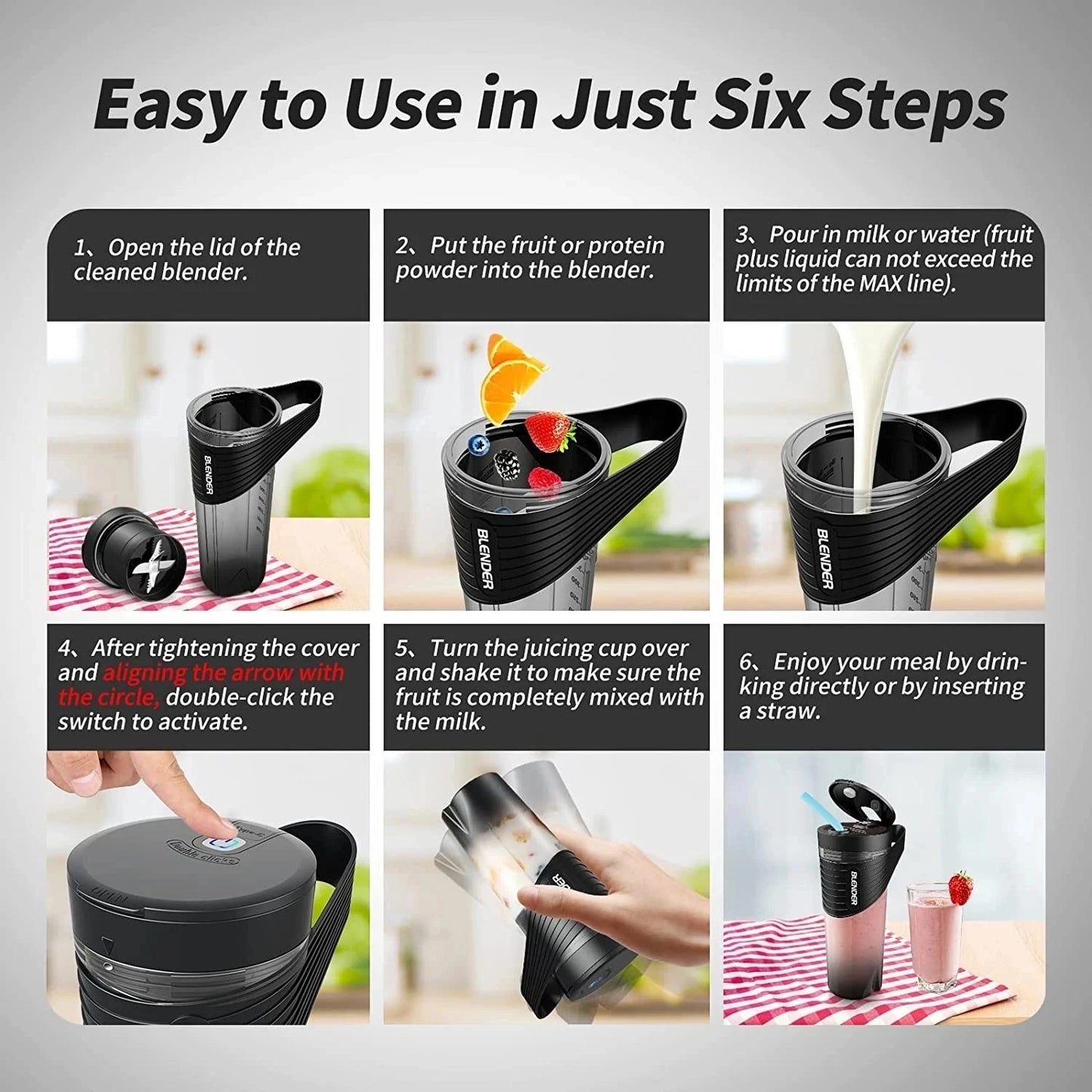 New Portable Blender Juicer Type-C Charging Personal Smoothie Blender Fresh Juice Mixer Machine Sport Travel Shakes Stirr