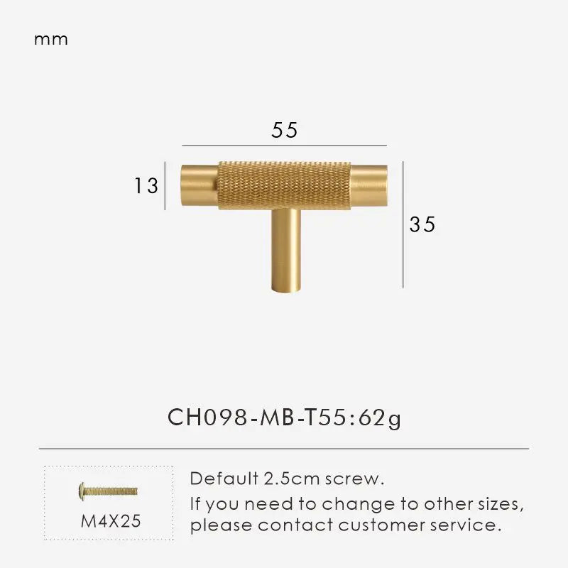 Nurlin Solid Brass Kitchen Furniture Handles Modern Knurled Patter Antique Matt Brass Black Color Cabinet Knobs T-Bar Pull