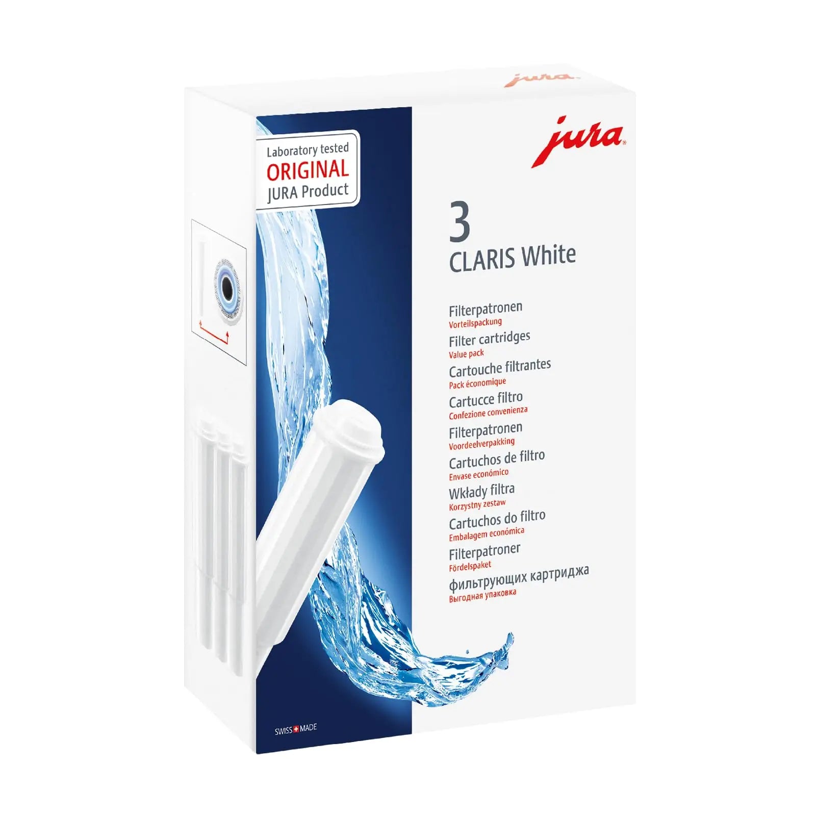 JURA - CLARIS White filter cartridge against limescale deposits - TÜV-certified Hygiene - Pack of 3 - 68739