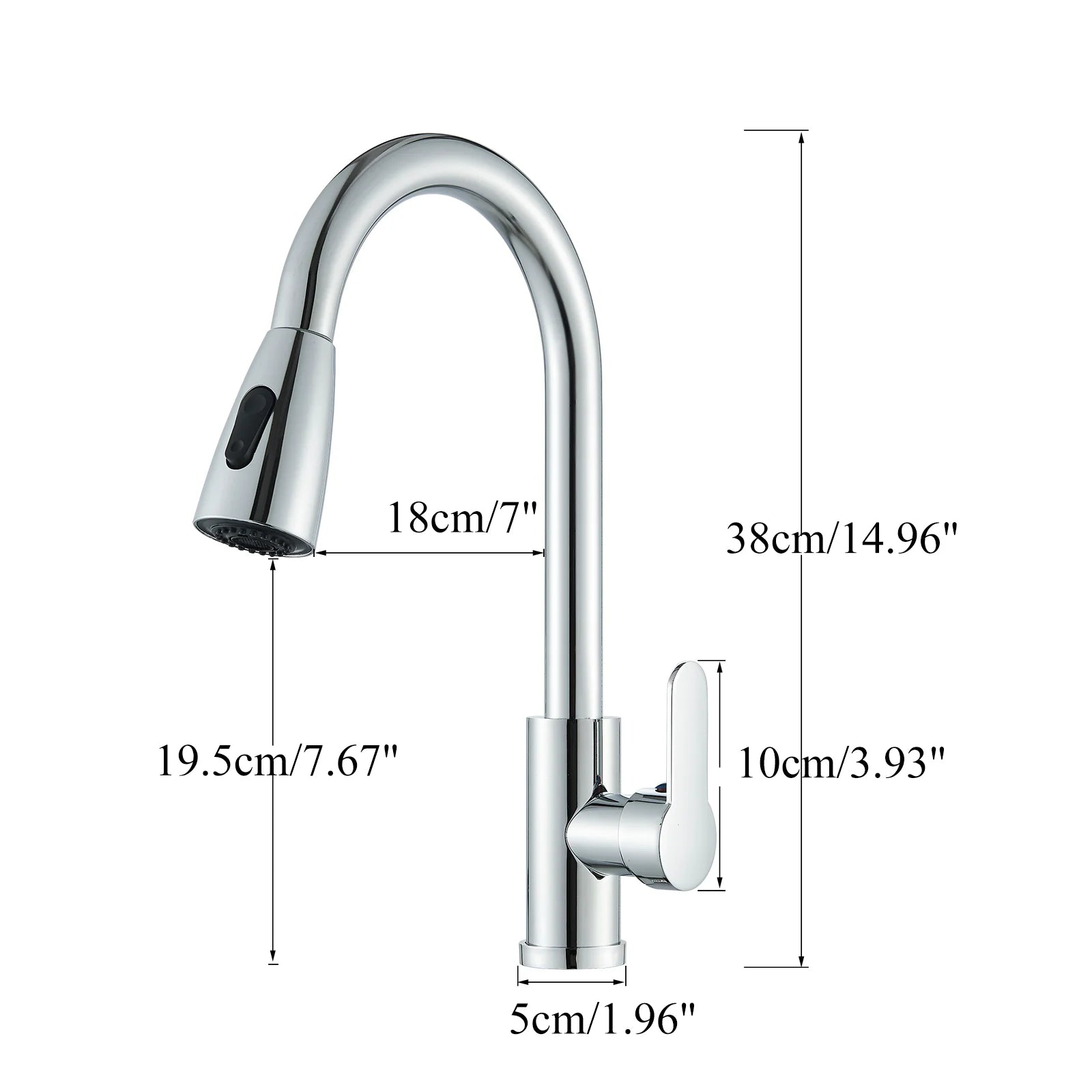 Chrome Home Kitchen Sink Pull-Out Tap Single Handle Cold and Hot Single Handle Deck 360 ° Optional Crane 2 Function Spray Faucet