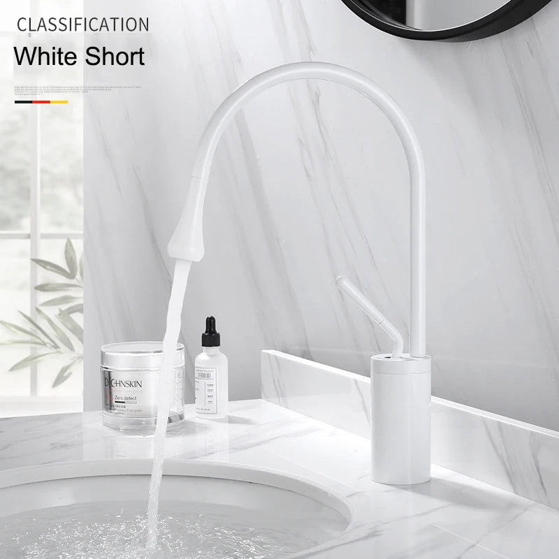 Suguword Basin Faucet Hot&Cold Water Mixer Tap Brass Deck Mounted Crane Kitchen Basin Sink Tap Mixer Single Handle Bathroom Tap