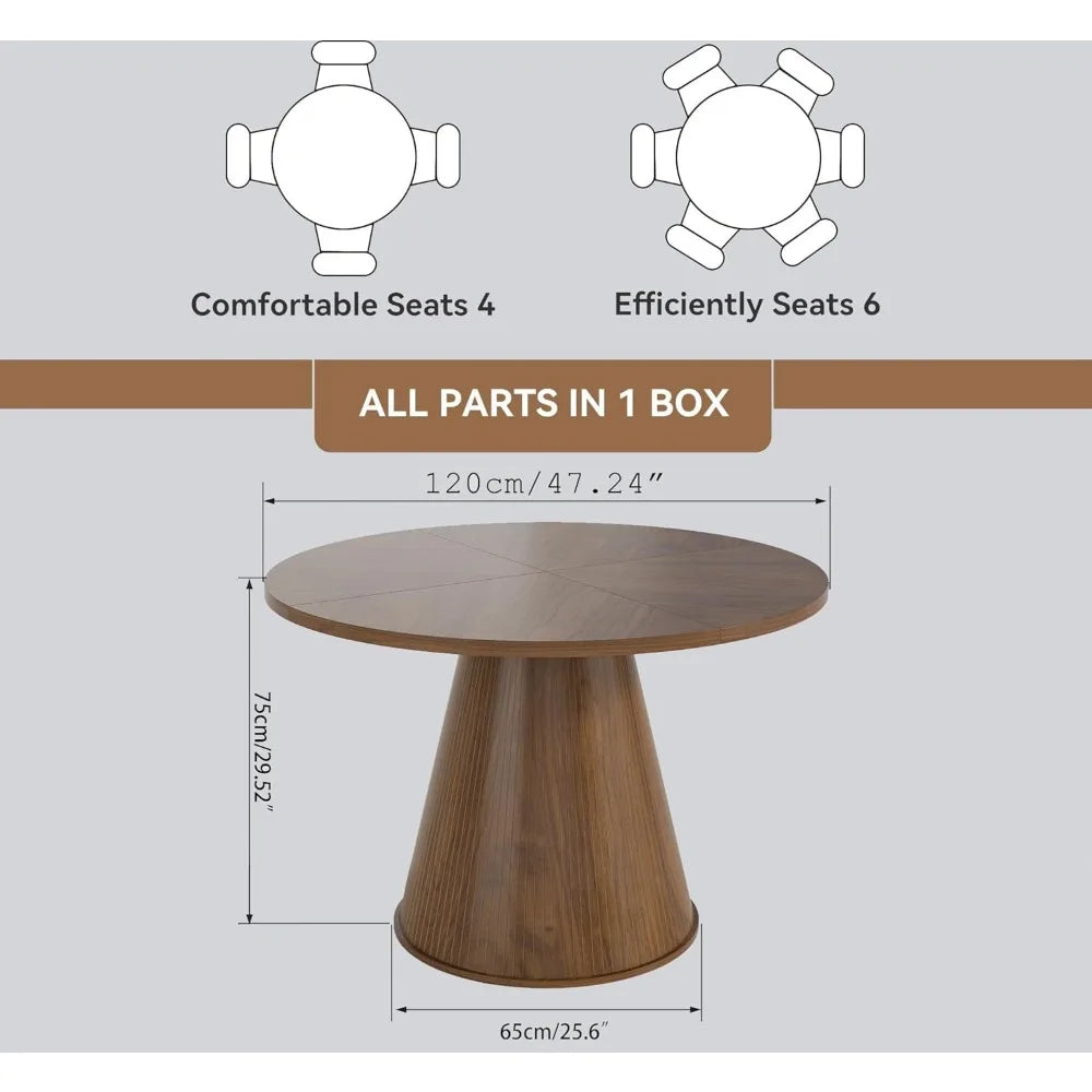 Round Dining Table for 4, Farmhouse Fluted Dining Kitchen Table, 47 Inch Modern Wood Small Circle Dining Table for Kitchen