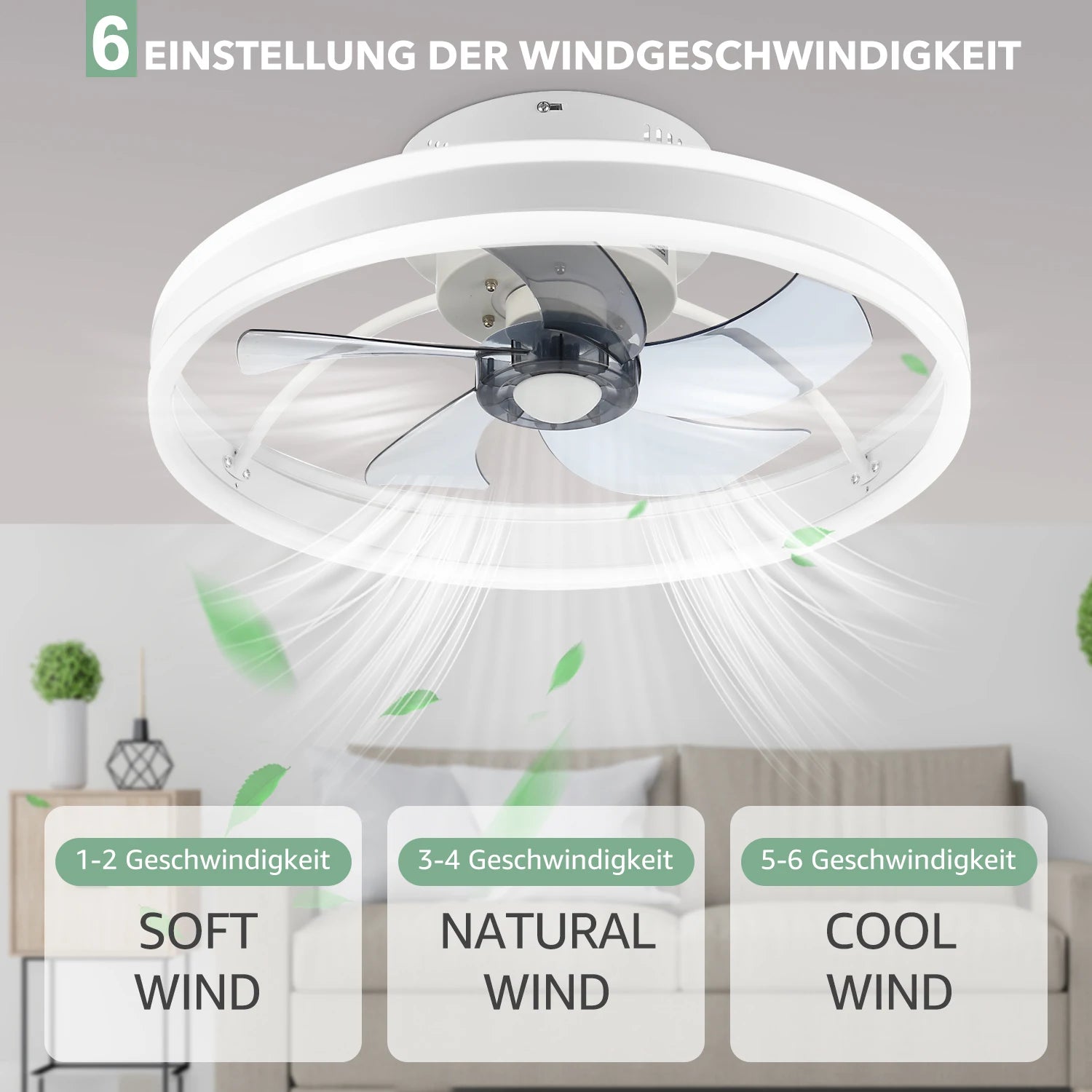 50W Round Quiet ceiling fan with lighting, 50cm LED ceiling lamp with fan, living room fan dimmable with remote control