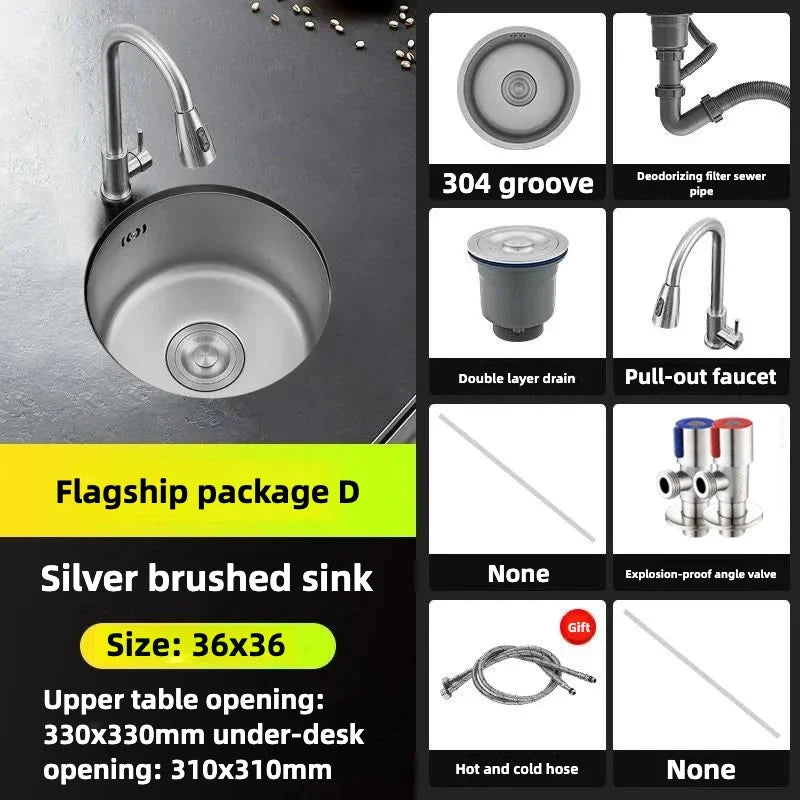 Black Round Bar Sink Nano Stainless Steel Single Basin Small Kitchen Dishwashing and Vegetable Washing Sink kitchen sink cocina