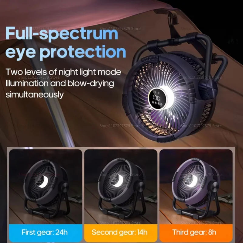 Upgraded 6-in-1 portable camping fan 20000mah rechargeable outdoor fan 4-speed air circulator for camping, hiking, beach picnics