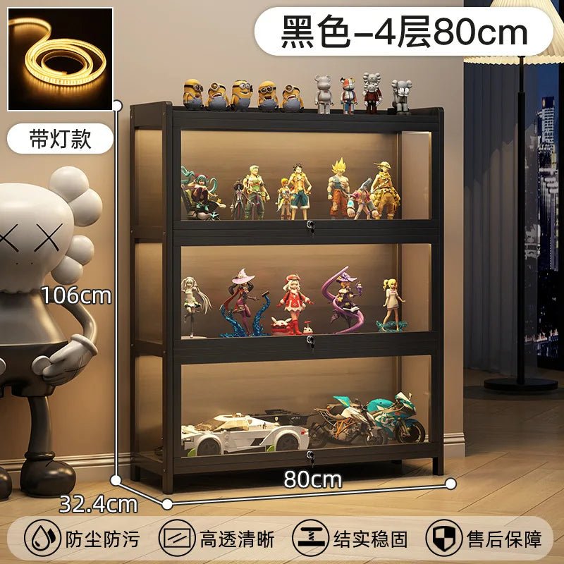 Display Cabinet Acrylic Curio Cabinet with Lock Glass Display Cabinet Natural Bamboo Glass Cabinet Easy to Install,With Lights - Bakesbyemily.com