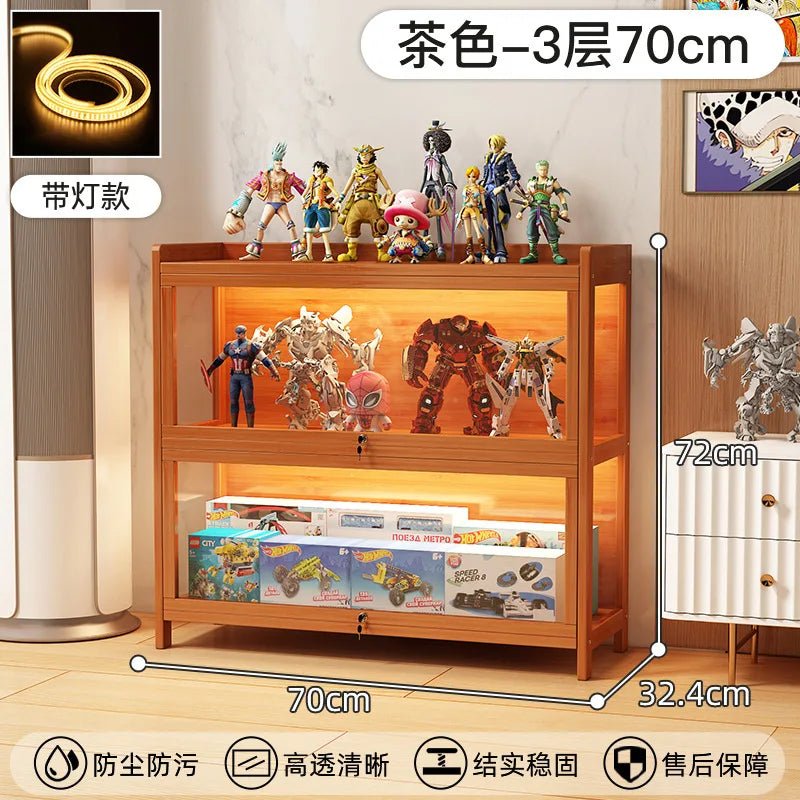 Display Cabinet Acrylic Curio Cabinet with Lock Glass Display Cabinet Natural Bamboo Glass Cabinet Easy to Install,With Lights - Bakesbyemily.com