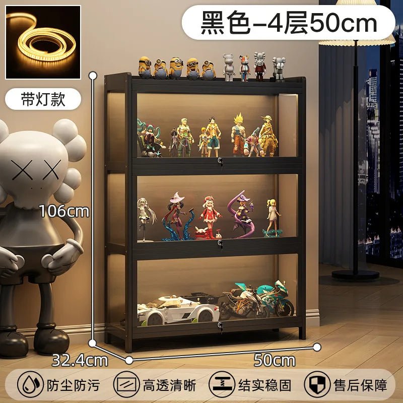 Display Cabinet Acrylic Curio Cabinet with Lock Glass Display Cabinet Natural Bamboo Glass Cabinet Easy to Install,With Lights - Bakesbyemily.com