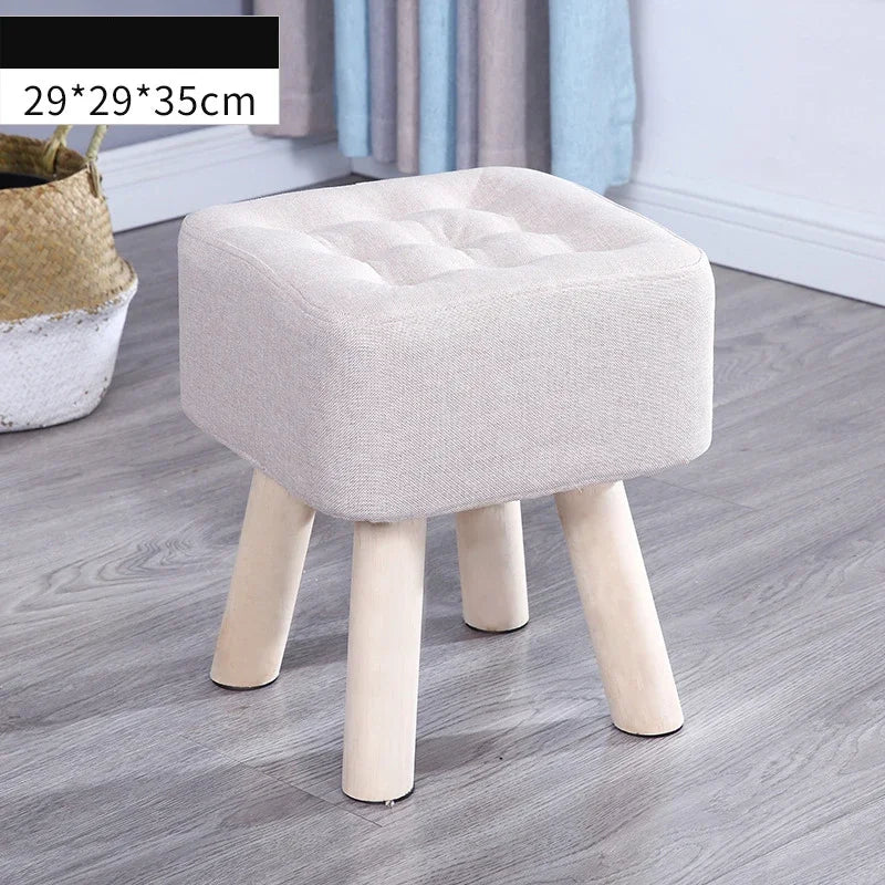 Elastic Foot Rest Stool Solid Wood Square Ottoman for Changing Shoes Small Sofa Bench Hallway Furniture Home Decoration - Bakesbyemily.com