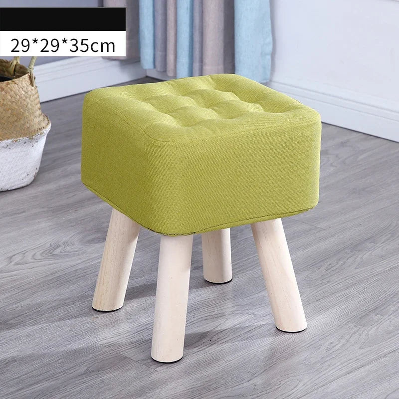 Elastic Foot Rest Stool Solid Wood Square Ottoman for Changing Shoes Small Sofa Bench Hallway Furniture Home Decoration - Bakesbyemily.com