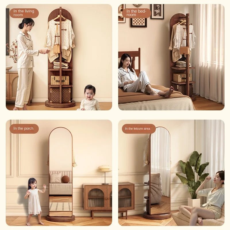 Full - length mirror with coat rack, rotating floor mirror, home bedroom dressing mirror, fitting mirror, multi - function mirror - Bakesbyemily.com