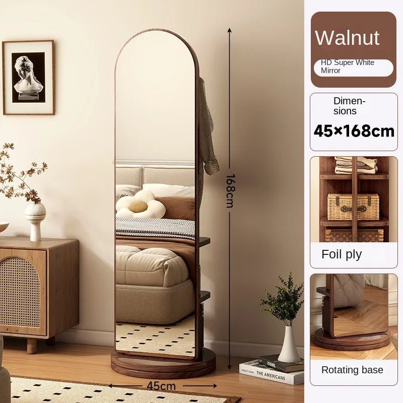 Full - length mirror with coat rack, rotating floor mirror, home bedroom dressing mirror, fitting mirror, multi - function mirror - Bakesbyemily.com
