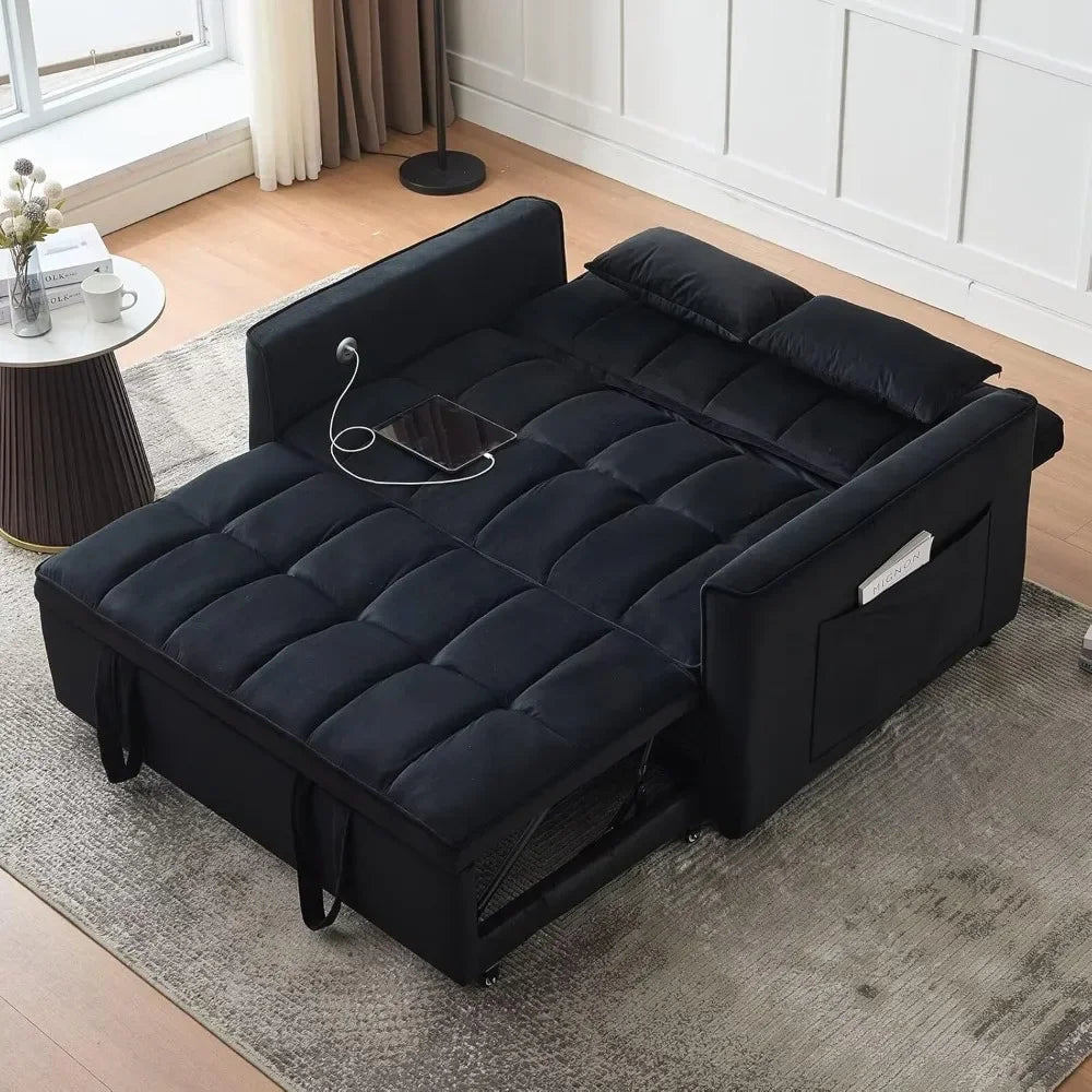 Modern 3 - in - 1 Velvet Sleeper Sofa - USB, Adjustable, Loveseat - Bakesbyemily.com