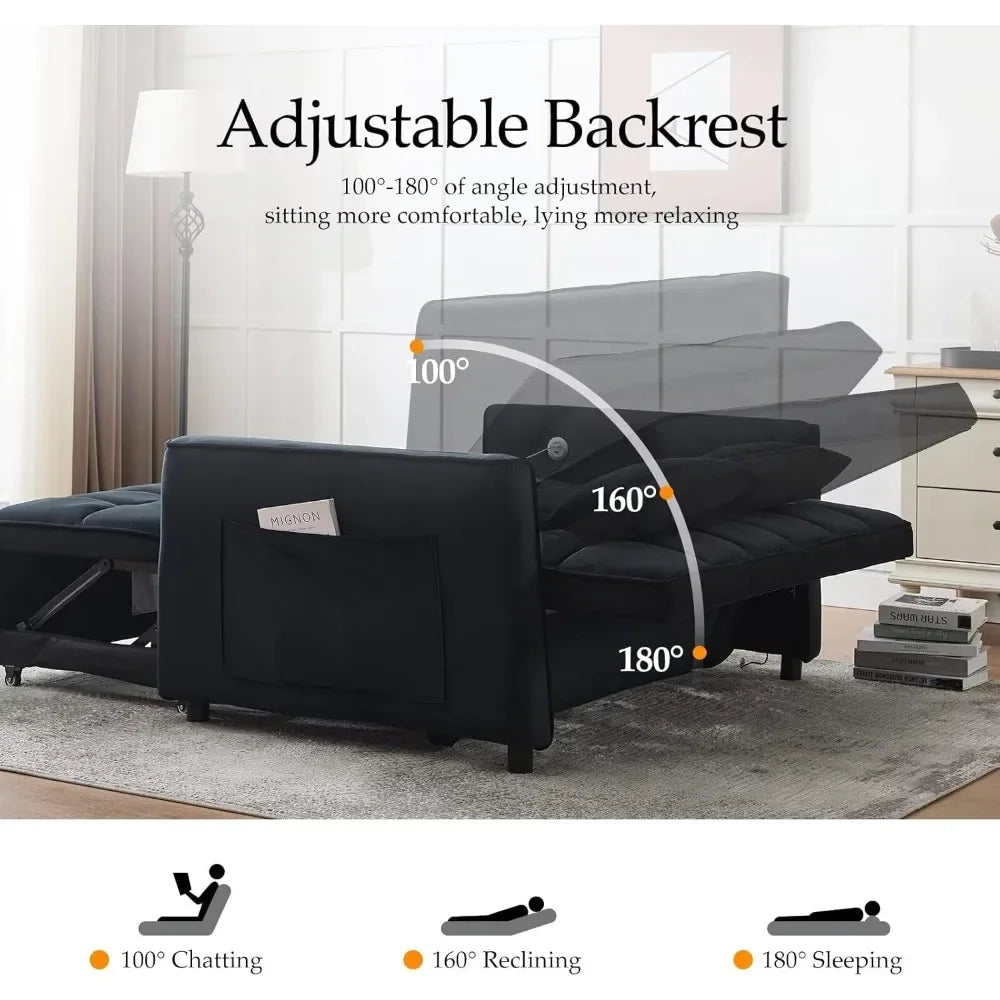 Modern 3 - in - 1 Velvet Sleeper Sofa - USB, Adjustable, Loveseat - Bakesbyemily.com
