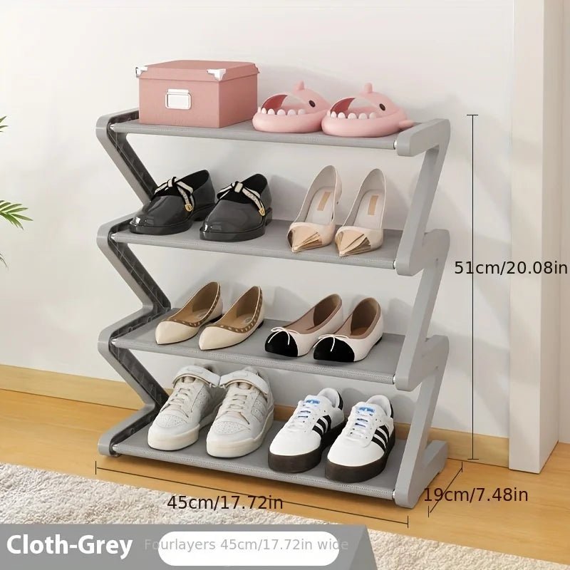Pink 4 Tier Z Shaped Shoe Rack Floor Mounted Storage Shelf for Living Room Bedroom Multi Layer Assembly Shoe Rack Organizer - Bakesbyemily.com