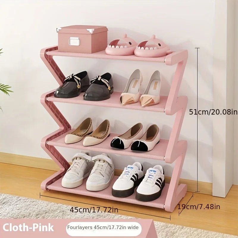 Pink 4 Tier Z Shaped Shoe Rack Floor Mounted Storage Shelf for Living Room Bedroom Multi Layer Assembly Shoe Rack Organizer - Bakesbyemily.com