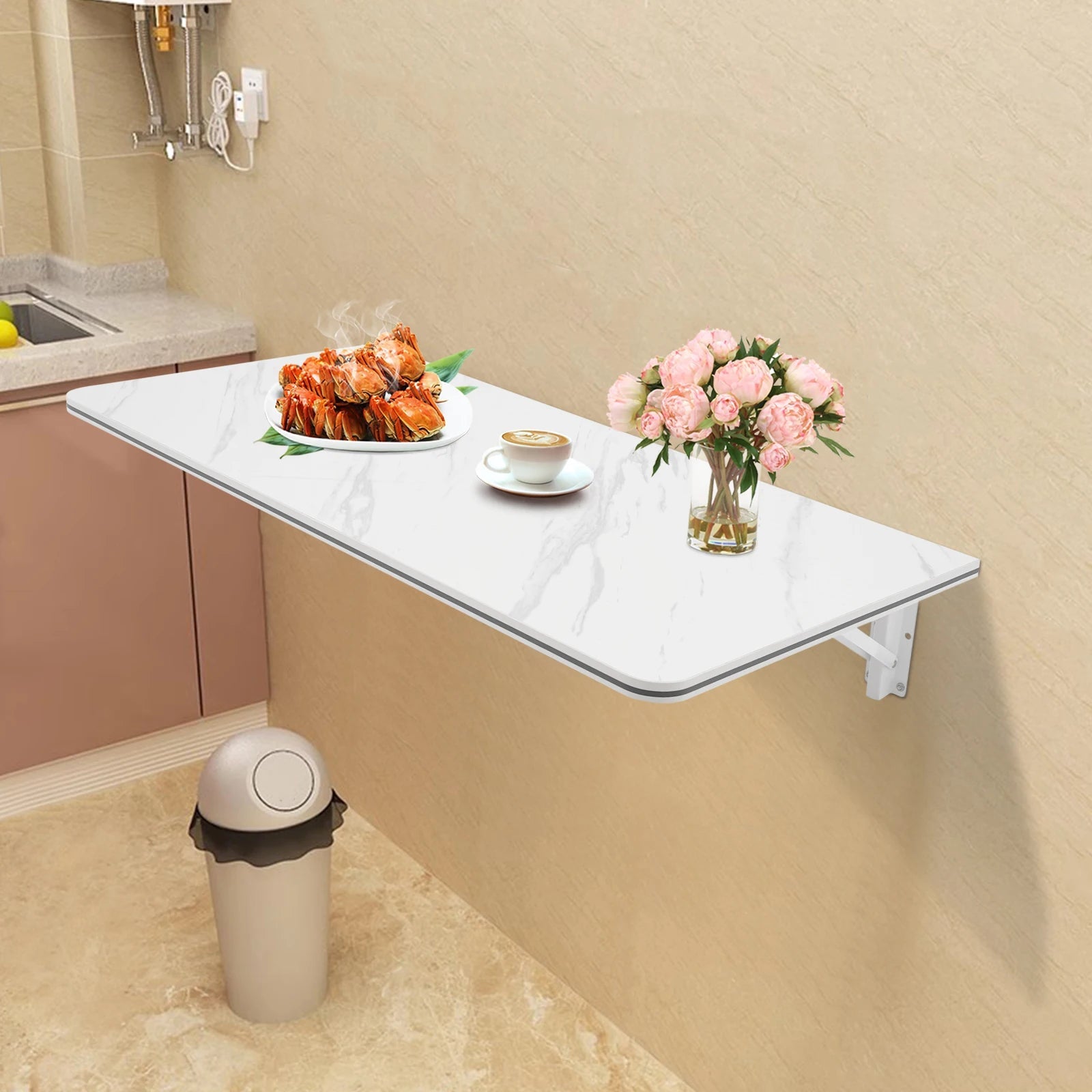Rust - Proof Wall - Mounted Folding Table Easy to Clean Wall Mounted Folding Table for Bedroom/Living Room/Study/Kitchen - Bakesbyemily.com