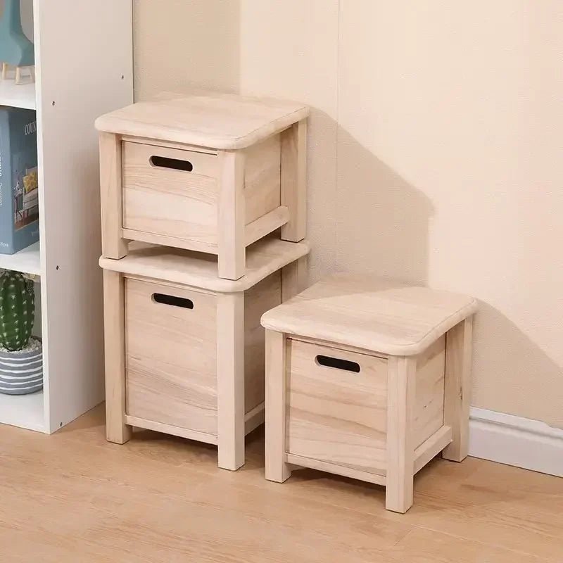 Solid Wood Hallway Entrance Change Shoes Bench Sofa Bedside Low Table Ottoman Cabinet Nordic Storage Square Stool with Drawer - Bakesbyemily.com