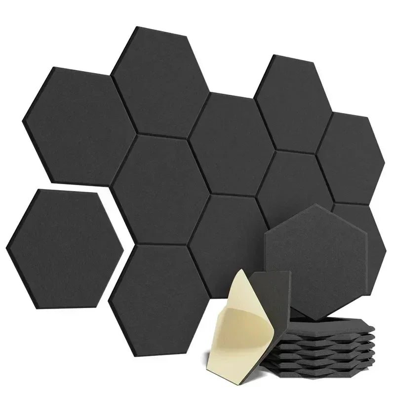 12 Pcs Self - Adhesive Hexagon Sound Insulation Foam Panel Home Studio Office Decoration Sound Insulation Panel Wall Sticker - Bakesbyemily.com