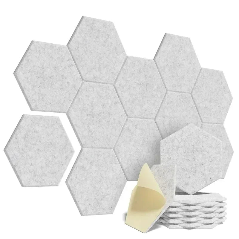 12 Pcs Self - Adhesive Hexagon Sound Insulation Foam Panel Home Studio Office Decoration Sound Insulation Panel Wall Sticker - Bakesbyemily.com