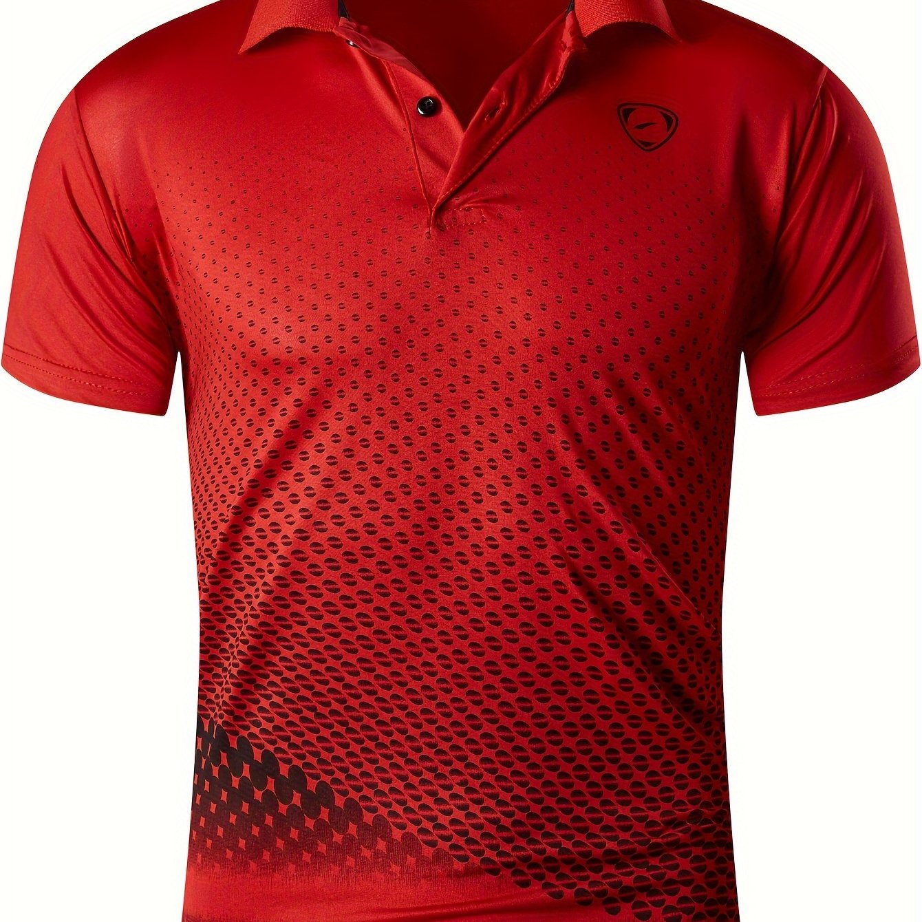 Jeansian Men's Lightweight Breathable Sport Shirt - Vibrant Orange All-Over Dot Print, Stretch Polyester Short Sleeve with Collar & Button Placket for Tennis Golf Bowling, Regular Fit All-Season Casual Athletic Wear, Tennis A