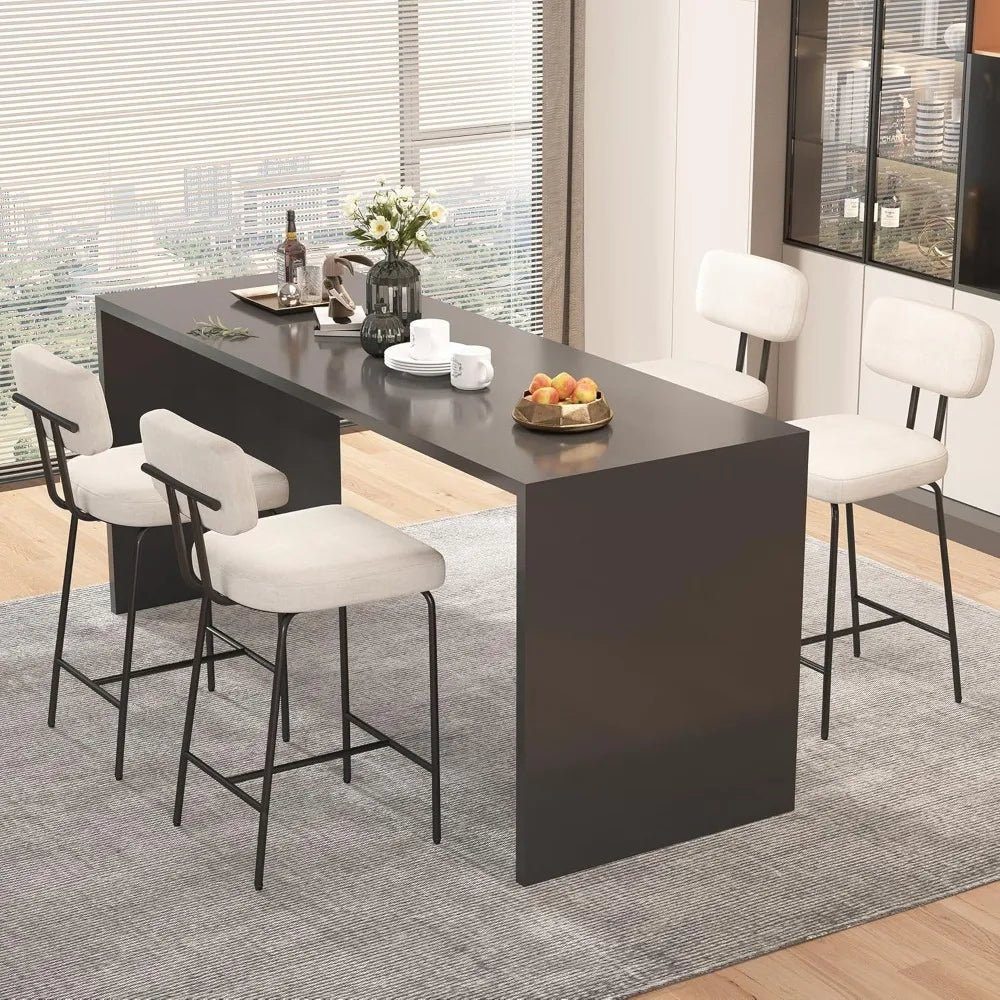 26" counter height bar stools (Set of 2) - White Fabric with Backs, Wide Seat, Metal Legs & Footrest | Kitchen Bar Use - Recipeliebe.com