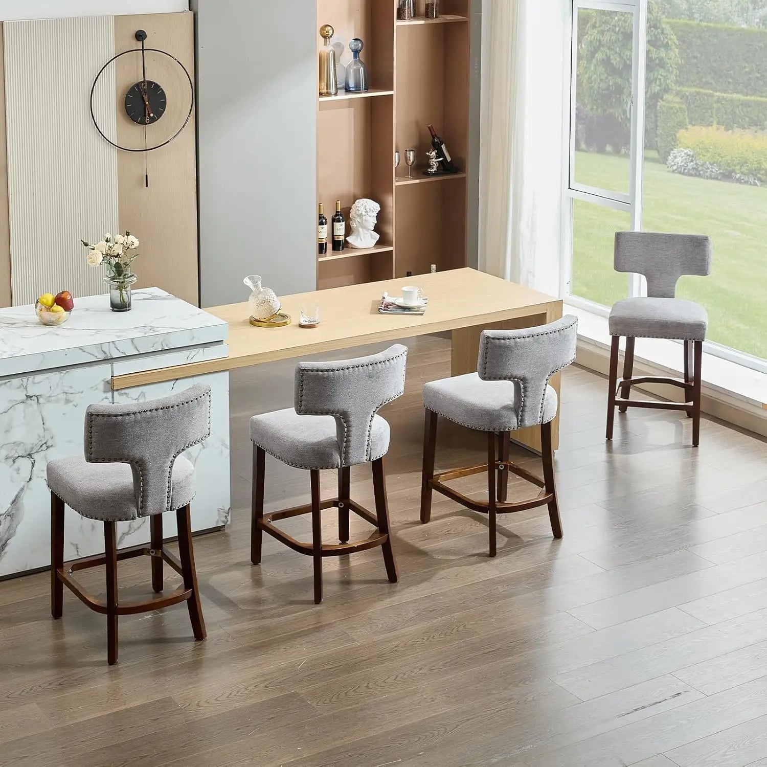 26’’ Counter Height Bar Stools Set of 4, Linen Upholstered Counter Stools with Curved Back, Comfortable Farmhouse Bar stools - Recipeliebe.com
