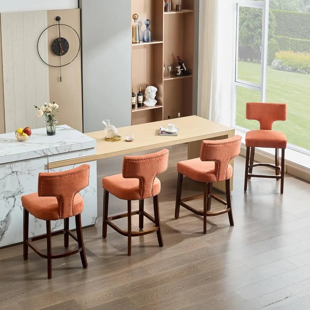 26’’ Counter Height Bar Stools Set of 4, Linen Upholstered Counter Stools with Curved Back, Comfortable Farmhouse Bar stools - Recipeliebe.com