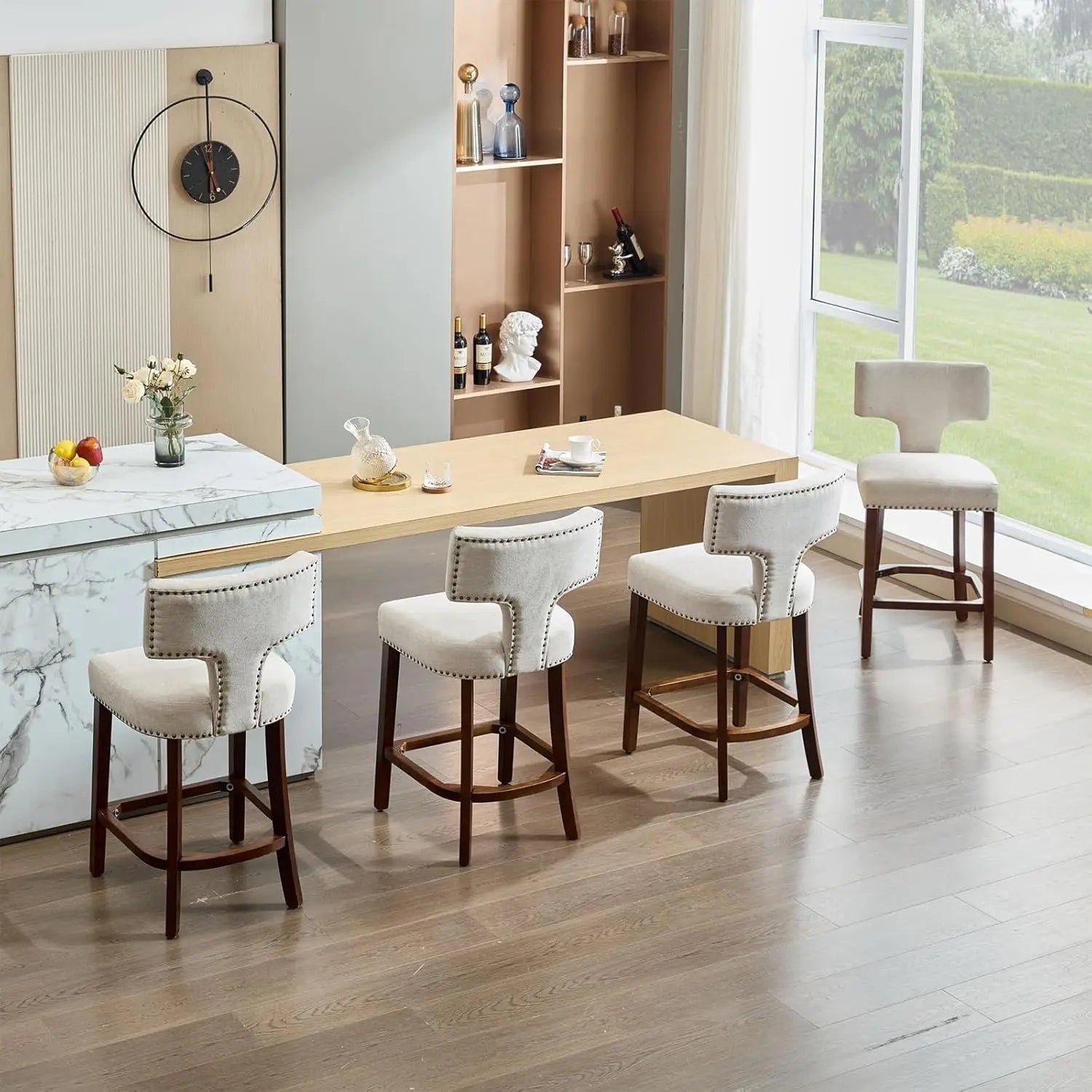 26’’ Counter Height Bar Stools Set of 4, Linen Upholstered Counter Stools with Curved Back, Comfortable Farmhouse Bar stools - Recipeliebe.com